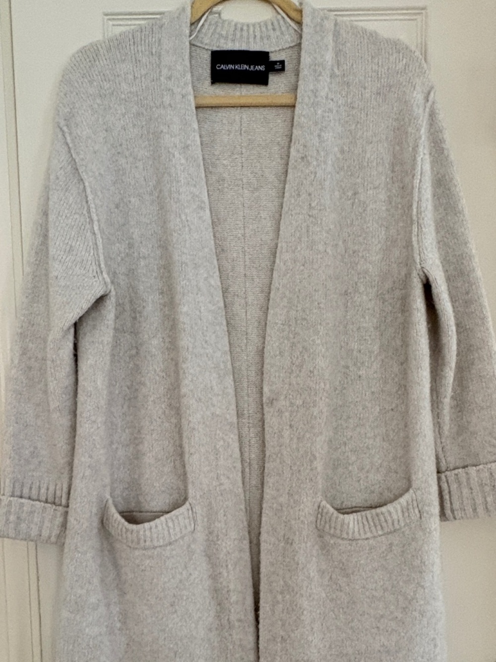 Calvin Klein Jeans light open-front duster cardigan.